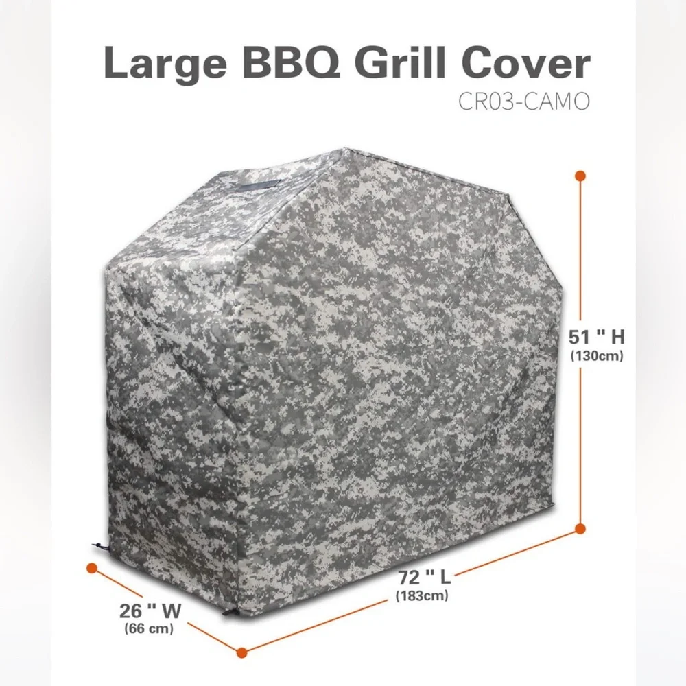 TRUSTAR Large Gray Camo BBQ Grill Cover with Clips & Drawstring Cord Locks